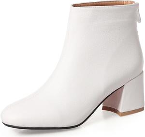 Женские модные нарядные ботильоны на щиколотку с круглыми носками, застежкой-молнией сзади, массивными средними каблуками, осень-зима, короткие ботинки JOEUSTY, White