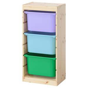 Комбинированный стеллаж с ящиками, сосна, тонированная в светлый белый цвет/разноцветная, 44x30x91 см. IKEA Trofast