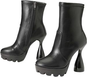 Женские челси с острым носком, на каблуке, с боковой молнией, массивным квадратным каблуком, крокодиловый принт, зимние нарядные ботильоны Generic, Black-1