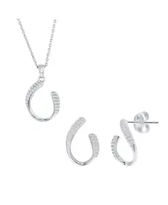 Комплект из колье и серег из стерлингового серебра с фианитами изогнутой овальной формы Simona, silver