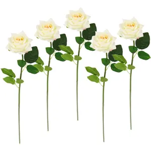 И.ГЕ.А. Искусственный цветок "Роза", набор из 5 искусственных роз, шелковые розы, букет, искусственная ветка, искусственная роза I.Ge.A., белый
