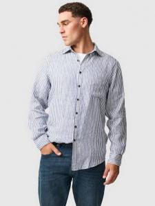 Port Charles поло в полоску из льна Slim Fit с длинными рукавами Rodd & Gunn, Deep Ocean