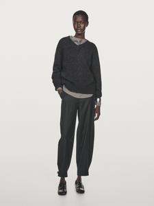 Вязаный свитер с V-образным вырезом Massimo Dutti, серый