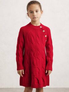 Детское платье Harper с длинными рукавами из чистой шерсти Reiss, Red