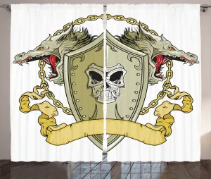 Желтая штора ABAKUHAUS в деревенском стиле, с изображением средневекового дракона, универсальная ленточная штора для гостиной с петлями и крючками, 280 x 175 см, цвет: желто-белый Abakuhaus