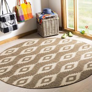 Ковер SAFAVIEH, 201 x 201 см, Linden Collection Round Cream/Beige LND171A Tribal для дома и улицы, не линяет, легко чистится, для патио, заднего двора, крыльца, террасы, прихожей