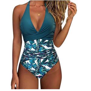 Купальник женский one piece с перекрестными лямками и эффектом push up Yesfashion, Green White Flower