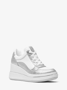 Кроссовки Emmy Glitter на танкетке из кожи с отделкой Michael Kors, серебряный