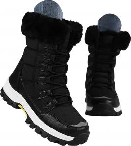 Зимние женские сапоги, водонепроницаемые, легкие, утепленные, с меховой подкладкой, средние по голенищу, с рельефной подошвой, на шнуровке, женские высокие ботинки, противоскользящие, повседневные для прогулок на улице, ботильоны JYSwoshoe, B-Black