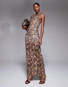 Коричневое платье миди New Look с леопардовым принтом и бантом на шее