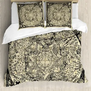 Пододеяльник ABAKUHAUS Астрология, картон, защита от клещей, подходит для аллергиков, с наволочками, 200 см x 200 см - 80 x 80 см, цвет экрю-черный Abakuhaus