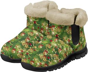 Женские зимние ботинки Jeiento с мехом, утепленные ботильоны для походов, противоскользящие, Christmas Tree Bells