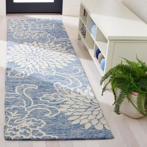 Ковер-дорожка SAFAVIEH, 69 x 275 см, Jardin Collection, Blue & Ivory, ручной работы цветочный из шерсти, идеален для помещений с высокой проходимостью в гостиной, спальне (JAR602M)