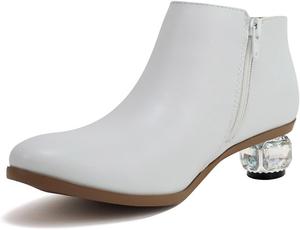 Женские стильные ботильоны YDN с вырезами, заостренным закрытым носком, молниями, камнями, на низком устойчивом каблуке, повседневные и деловые, размер 4-15 US, White