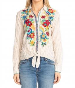 Полосатая рубашка Nandi с завязками спереди Johnny Was, Stripe Print