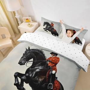 Erosebridal Комплект постельного белья Horse Race в западном деревенском стиле для детей и взрослых, Black Red White