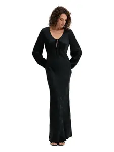 Макси-платье с галстуком на шее Twinset, черный