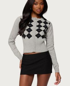 Женский вязаный кардиган Noya Argyle Edikted, Gray-melange