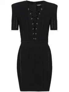 Платье мини со шнуровкой и V-образным вырезом BALMAIN, черный