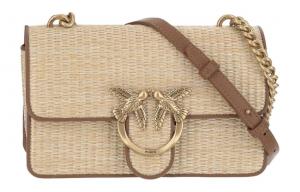 Сумка через плечо мини из рафии женская бежево-коричневая PINKO