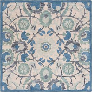 Ковер SAFAVIEH, 183 x 183 см, Antiquity Collection, Ivory & Blue, ручной работы цветочный из шерсти, идеален для помещений с высокой проходимостью в гостиной, спальне (AT59B)