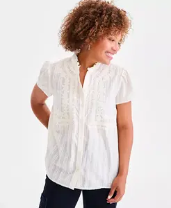 Женская хлопковая блузка с вышивкой и застежкой на пуговицы Style & Co, слоновая кость/кремовый