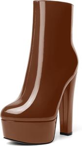 Женские сапоги AMBELIGHT на платформе, с круглым носком, для улицы, с молнией, на устойчивом высоком каблуке, по щиколотку, 15,2 см, Braun