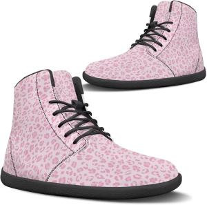 Женские Босоножки Без Каблука с Широким Носком, Высокие Кроссовки на Шнуровке с Противоскользящей Подошвой и Нулевым Перепадом GETELINSENG, Pink Leopard