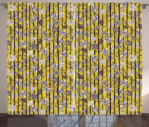 Штора ABAKUHAUS в тропическом деревенском стиле, экзотические цветы лилии, универсальная ленточная штора для гостиной с петлями и крючками, 280 x 175 см, цвет: желтый, черный, светло-серый Abakuhaus