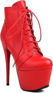 Женские сексуальные ботильоны на шпильке с кружевами, готические ботильоны, модная обувь на открытом воздухе, длина стопы от 22 см до 28 см, плюс размер EU35-EU46 / US35-US13 LYYSKY, Red(D1-37)