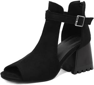 Женские сандалии с вырезами, открытым носком, ремешком на щиколотке, массивным каблуком и грубой подошвой, ботильоны с пряжкой, размер 4-16 US CHRNDXEE, Black