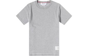 Футболка-поло в полоску THOM BROWNE, светло-серый