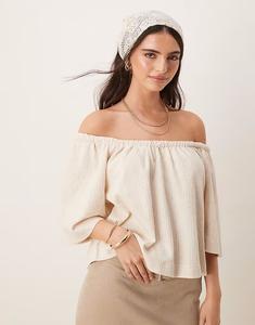 Укороченная футболка с открытыми плечами и короткими рукавами ASOS DESIGN в нейтральную полоску