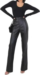 Женские брюки из натуральной кожи офисные с высокой талией