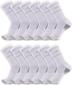 Носки New Balance унисекс для взрослых Performance Cushioned Crew Socks - 6 и 12 пар - влагоотводящие, White (12 Pairs)