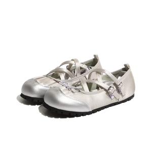 Туфли Мэри Джейн на плоской подошве, женские, серебристые SHUMO, Silver