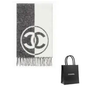 CHANEL Вязаный шарф Unisex Gray White