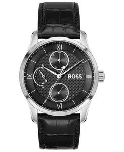 Мужские многофункциональные кварцевые часы Principal Master из черной телячьей кожи, 41 мм Hugo Boss, black