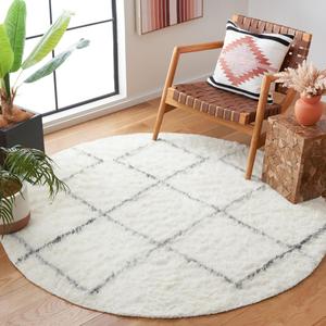 Ковер SAFAVIEH, 183 x 183 см, Kenya Collection Round, Ivory & Grey, современный дизайн, идеален для помещений с высокой проходимостью в гостиной, спальне и столовой (KNY775A-6R)