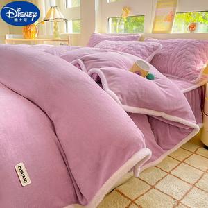 Disney Пододеяльник из молочного велюра 200х230 см, утолщенный, двусторонний, цвет Dingxiang Purple, вышивка