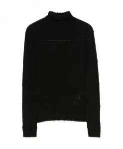 Черный трикотажный свитер с высоким воротником в рубчик Emporio Armani, черный