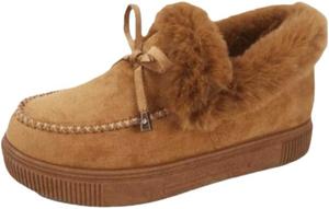 Женские модные короткие ботинки - большие размеры, плоская подошва, теплые зимние ботинки с искусственным мехом - хлопковые туфли - подходят для осени и зимы SPKFHD, Brown