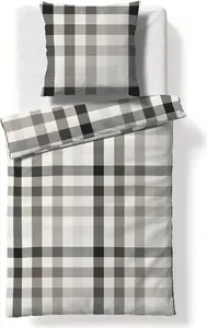 Постельное белье из фланели премиум-класса Lech 200x220, клетчатое, серебристо-серое, черное 603742-37 Fleuresse
