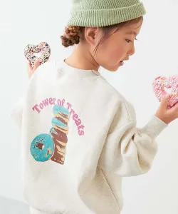 Devil Lab Sweets Толстовка с флисовой подкладкой и крупным силуэтным принтом, 25AW Devirock, цвет 012-Donut-Oatmeal