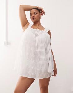COLLUSION Plus клетчатое пляжное платье свободного кроя белого цвета