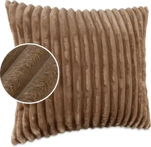 Декоративная подушка LILLI BIG CORD велюровая на молнии 50x50 см, однотонная, UNI бежевая, подушка для дивана, простая в уходе