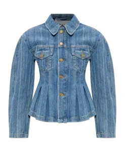 Джинсовая куртка в полоску со складками Ganni, синий