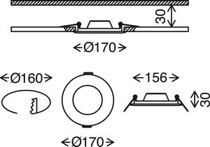 Светодиодный встраиваемый светильник BRILONER LEUCHTEN FLAT IN, 12 Вт, 1200 лм, IP44, матовый никель, пластик, Ø 17 см