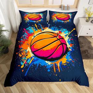 Erosebridal Комплект постельного белья с баскетбольным принтом для детей, легкий материал, спортивный дизайн, Navy Blue Orange