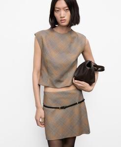 Женская приталенная клетчатая блузка MANGO, Brown